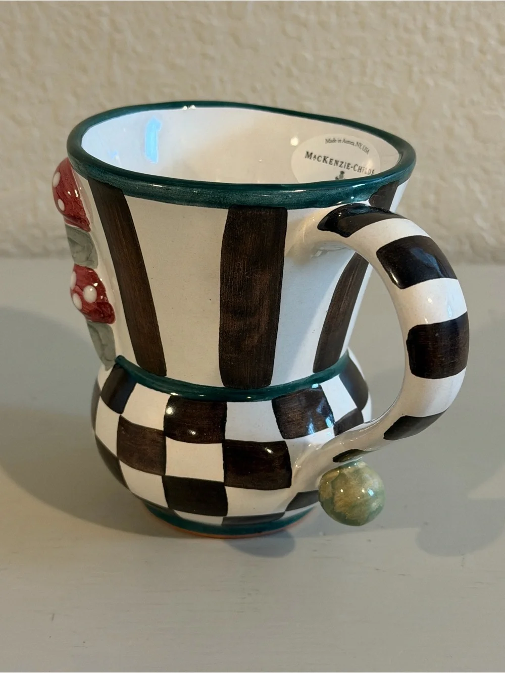 Mackenzie Childs Hand-Painted Mushroom Ceramic Mug Collector Series October New